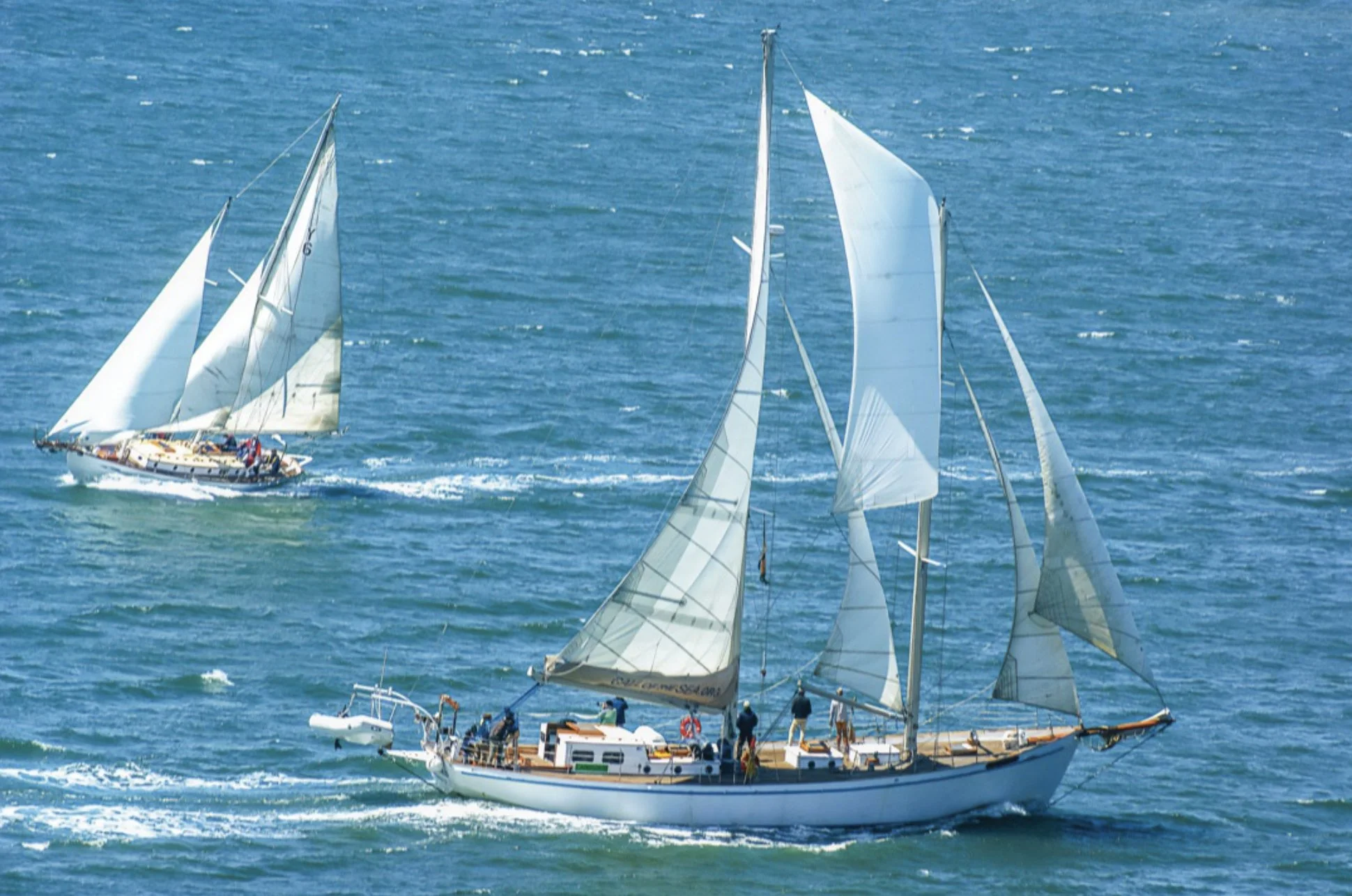 (Ted McDonnell / For The Ark)
SCOOTIN' SCHOONERS: The schooner Wiletie (left) makes the turn to chase Call of the Sea’s Seaward, raced by San Francisco Yacht Club members Alan Olson and Michael Seaman, who ultimately took first place in the Schooner