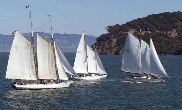Brigadoon, Elizabeth Muir, and Yankee in an elegant fight to the finish. Photo ©2009 norcalsailing.com