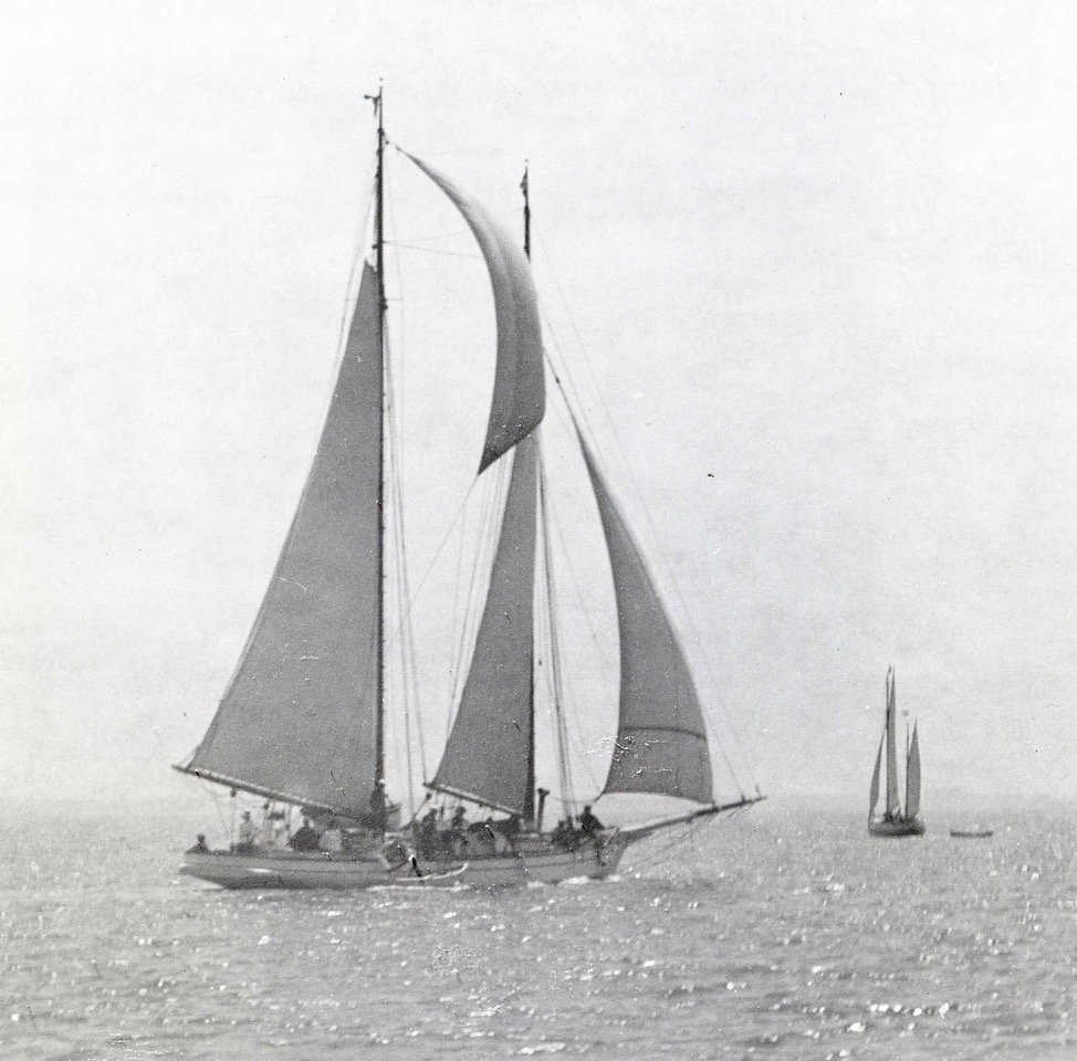 Chispa, scene of many festive and elaborate SFYC excursions, successfully challenged and beat Annie in the club’s annual regatta in 1880.