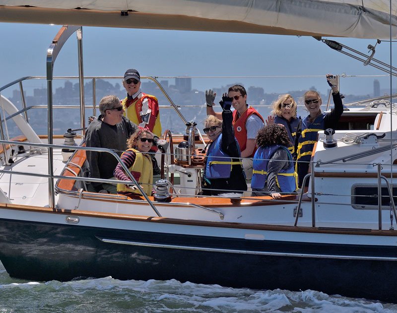 All smiles aboard Jakatan as Jeff Hawkins’ 40-ft Jespersen 40 heads to the first mark at Yellow Bluff. The Great Schooner Race is an annual tradition for this crew, and this year they took a first.
© 2017 Martha Blanchfield