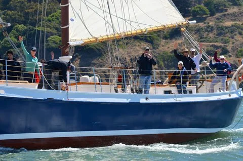 The 78-ft Sausalito-based Freda B at the finish. ©2012 Roxanne Fairbairn/roxshots.smugmug.com
