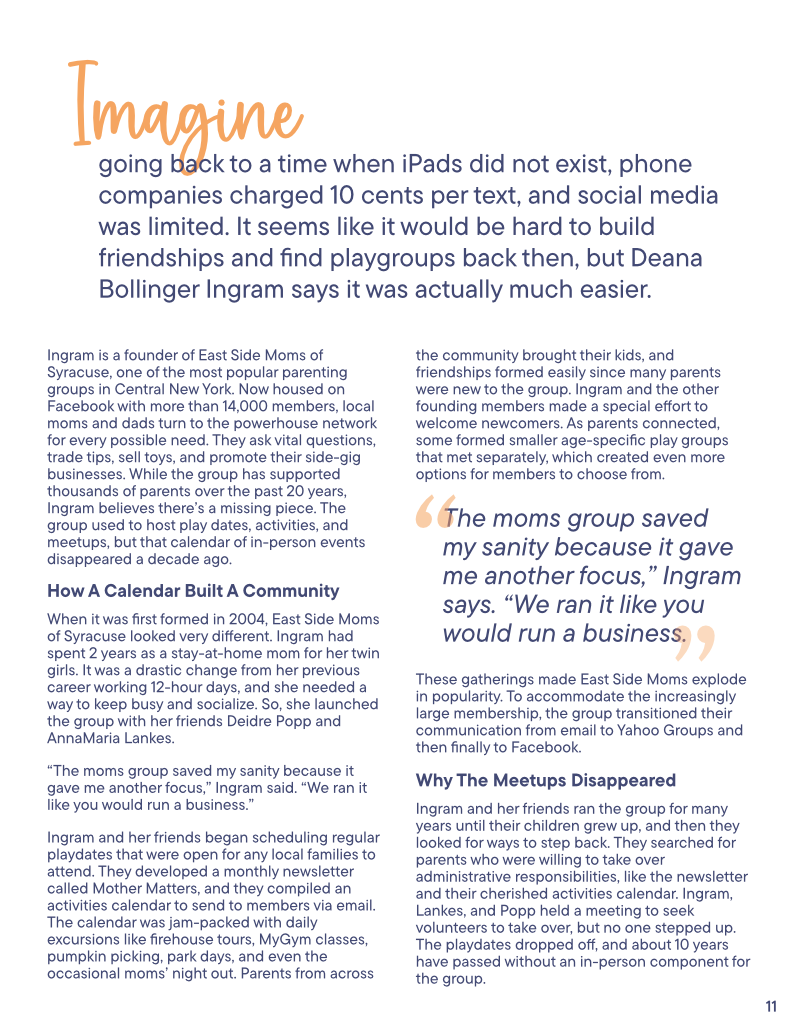 Magazine page about East Side Moms of Syracuse