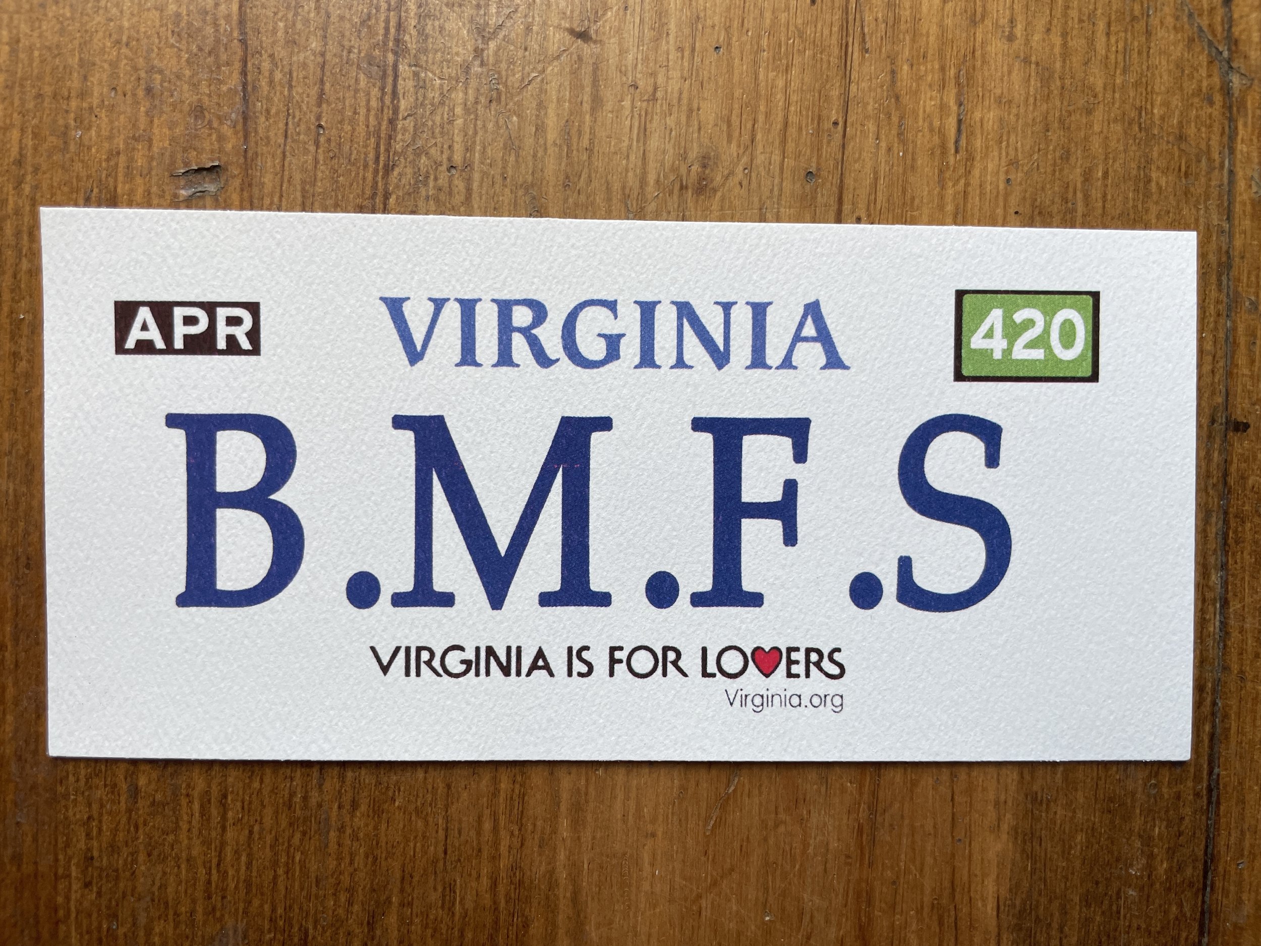 Virgina B.M.F.S Plate Sticker