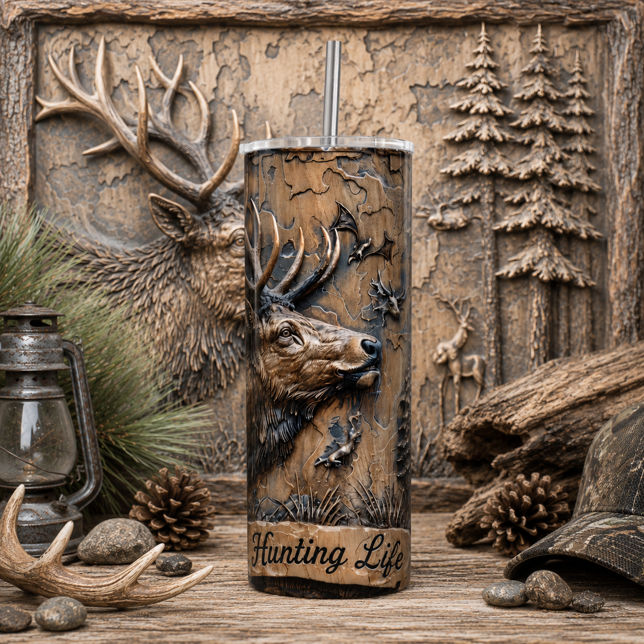 Carved Happy fathers Day Hunting Tumbler Wrap cup.png