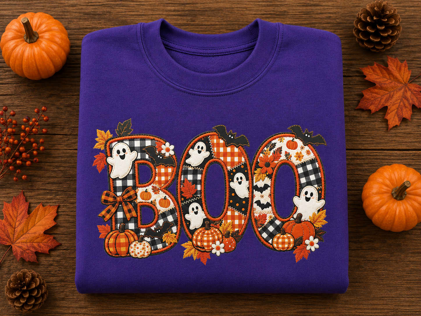 Spooky BOO Faux Patchwork Sweatshirt/T-Shirt