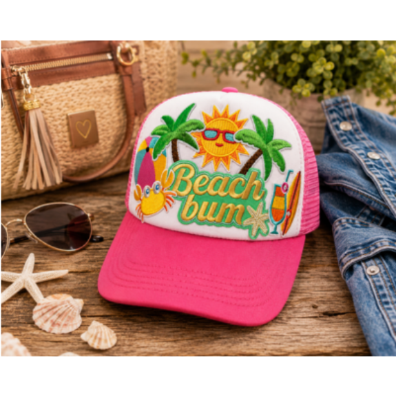 Vibrant 'Beach Bum' Patched Embroidered Cap