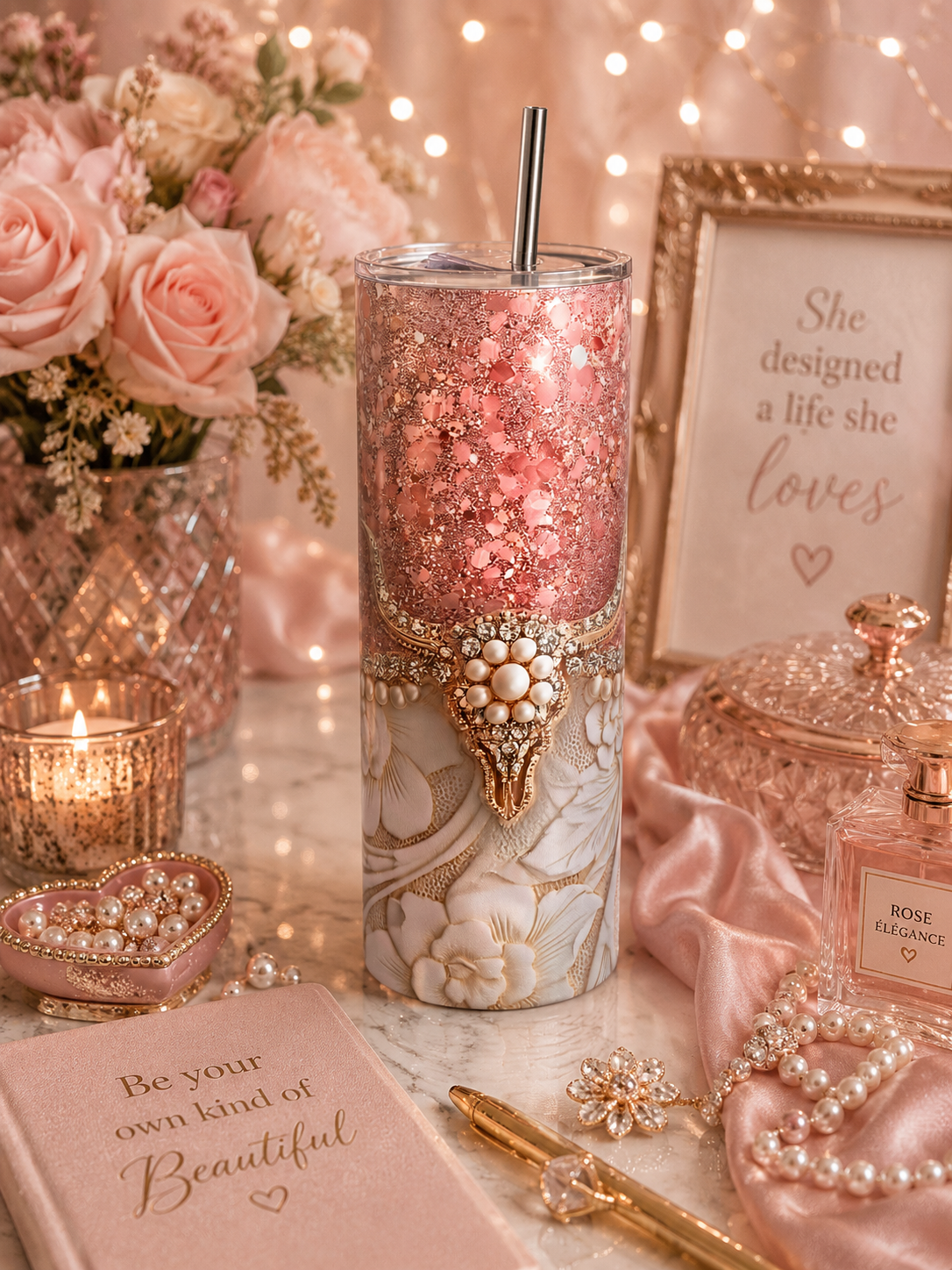 Cowgirl pink and white Two Tone Tumbler300 cup.png