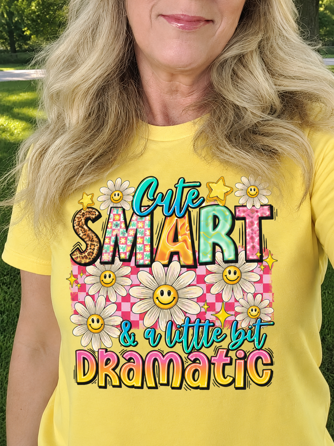 Cute smart & a little dramatic t shirt yellow close up.png