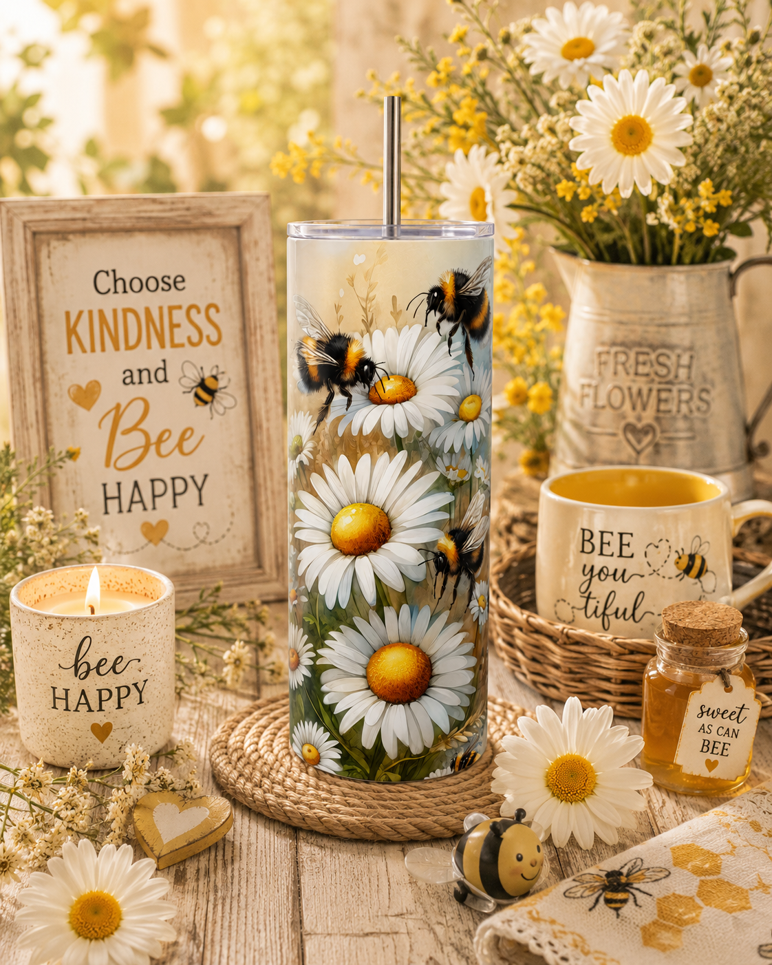 Floral Bee Daisy Flowers cup.png