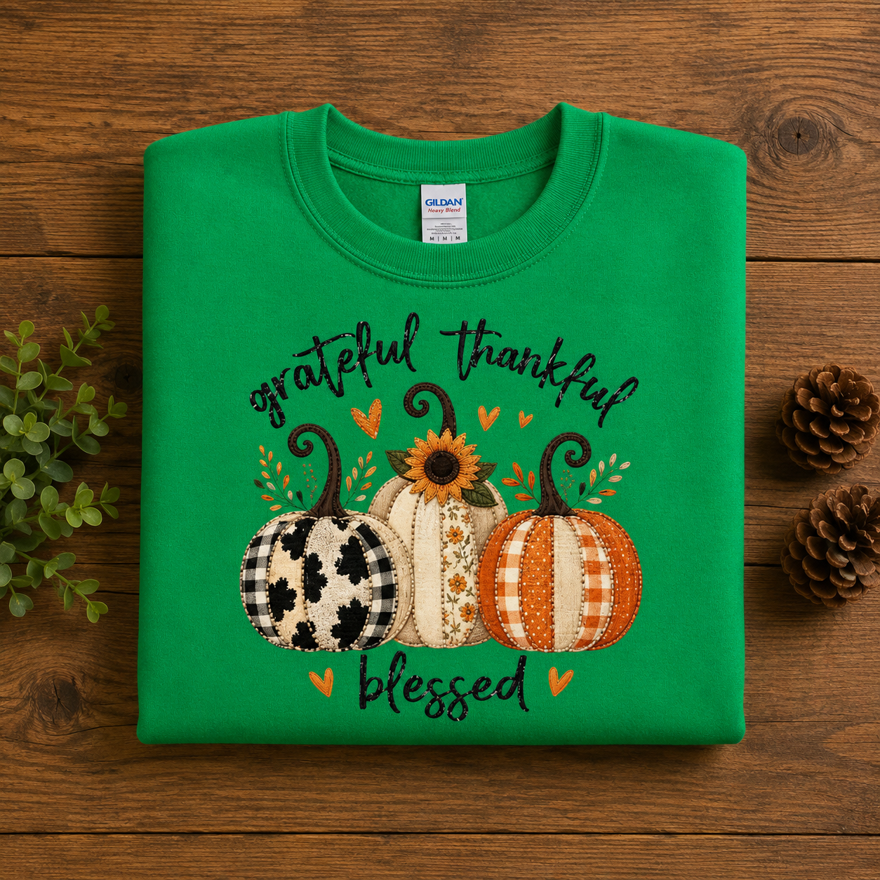 Grateful Thankful Blessed Faux Patchwork Sweatshirt/T-Shirt