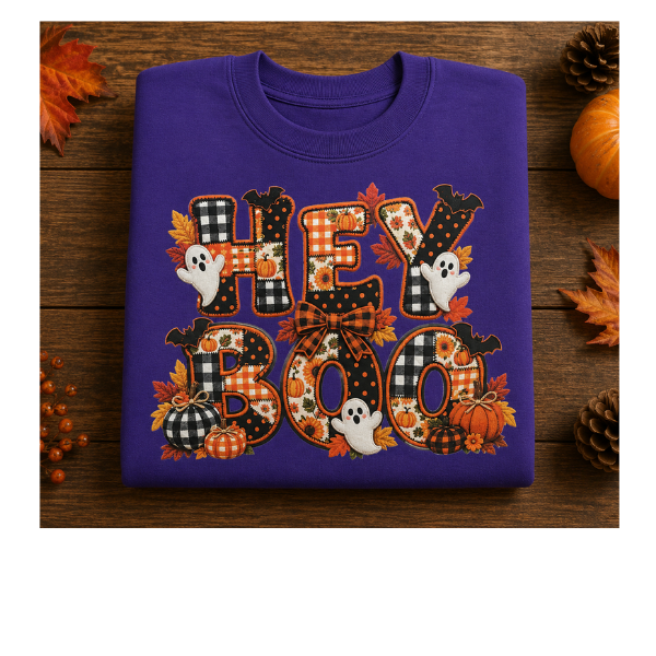 Hey Boo Faux Patchwork Halloween Sweatshirt/T-Shirt