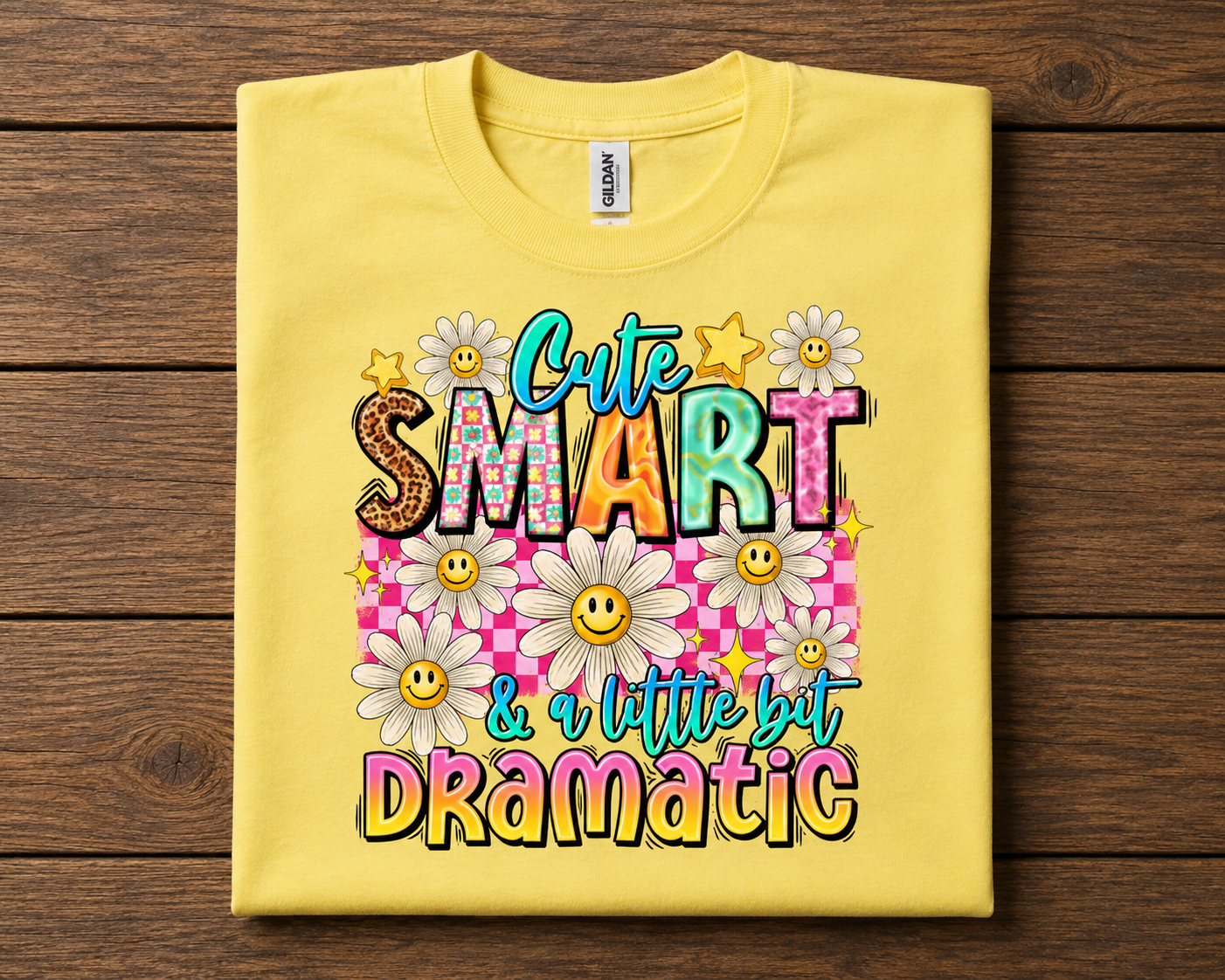 Cute smart & a little dramatic t shirt fold yellow.png