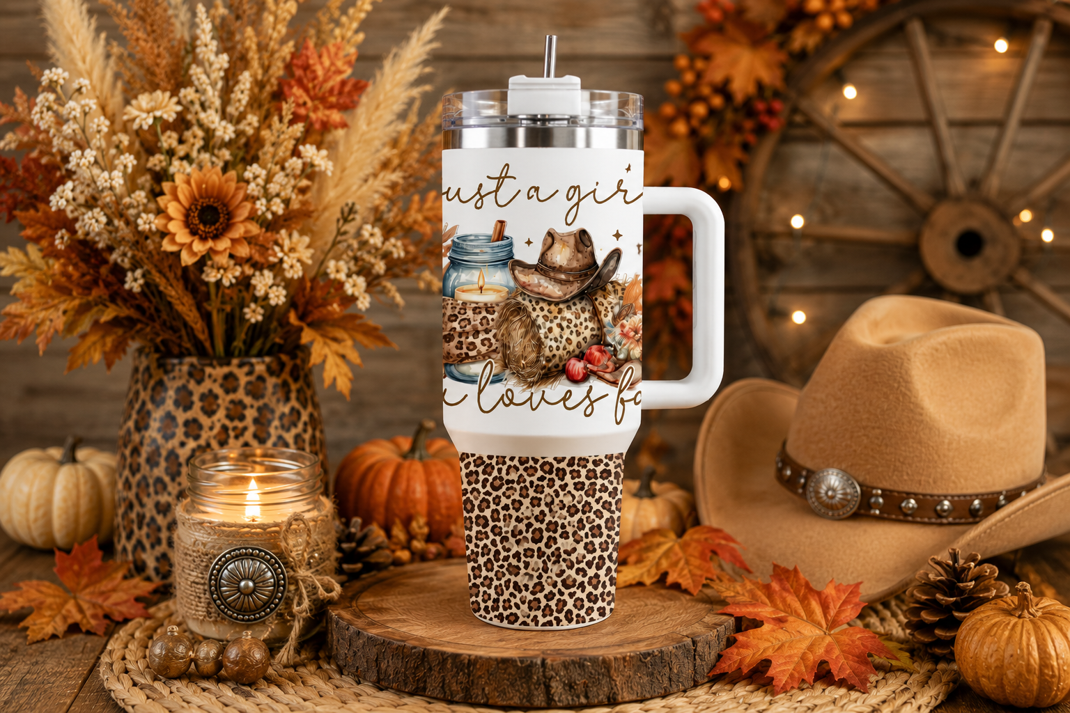 Fall Country Girl Tumbler with Leopard Print - 40 oz