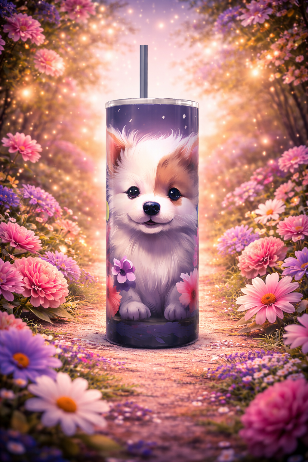 Cute Puppy In Pastel Flowers - Straight cup.png