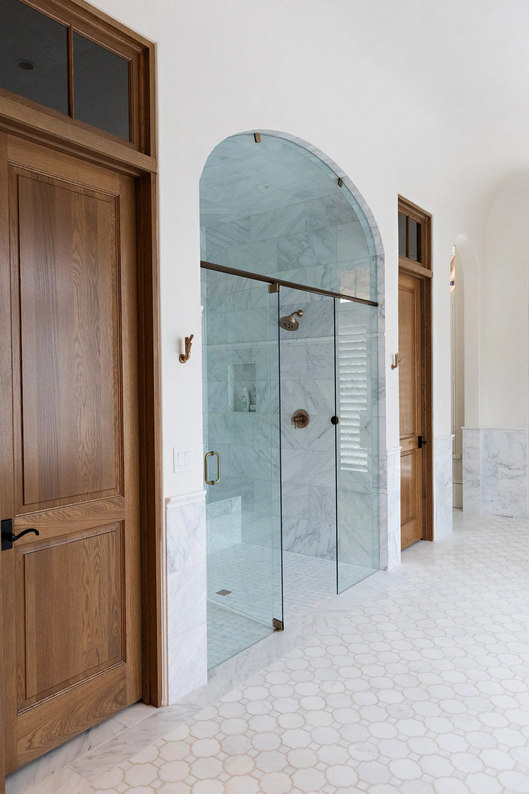 master bath, custom shower, wood doors, tile Built or renovated by Macallan Custom Homes in Atlanta, GA. Custom Home and Renovations Builder