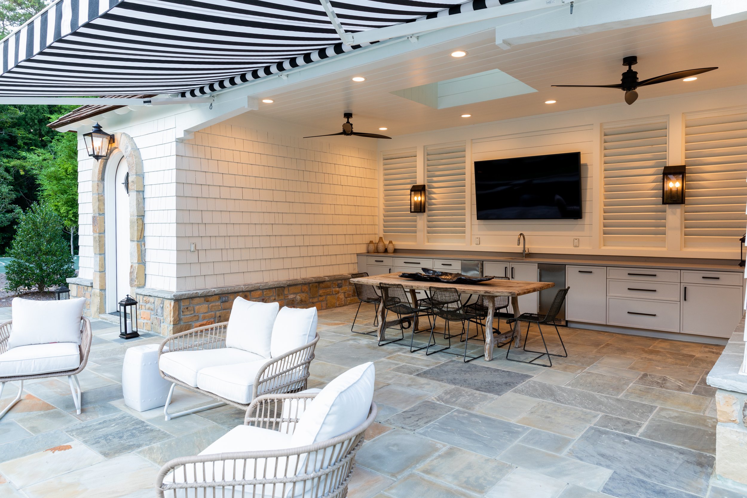 patio Whole house renovation and addition pool, pool house, outdoor living Built or renovated by Macallan Custom Homes in Atlanta, GA. Custom Home and Renovations Builder