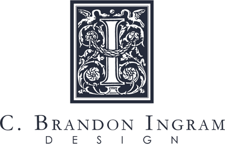 A logo with a large letter 'I' decorated with intricate floral and vine designs, positioned above the name 'C. Brandon Ingram Designs'.
