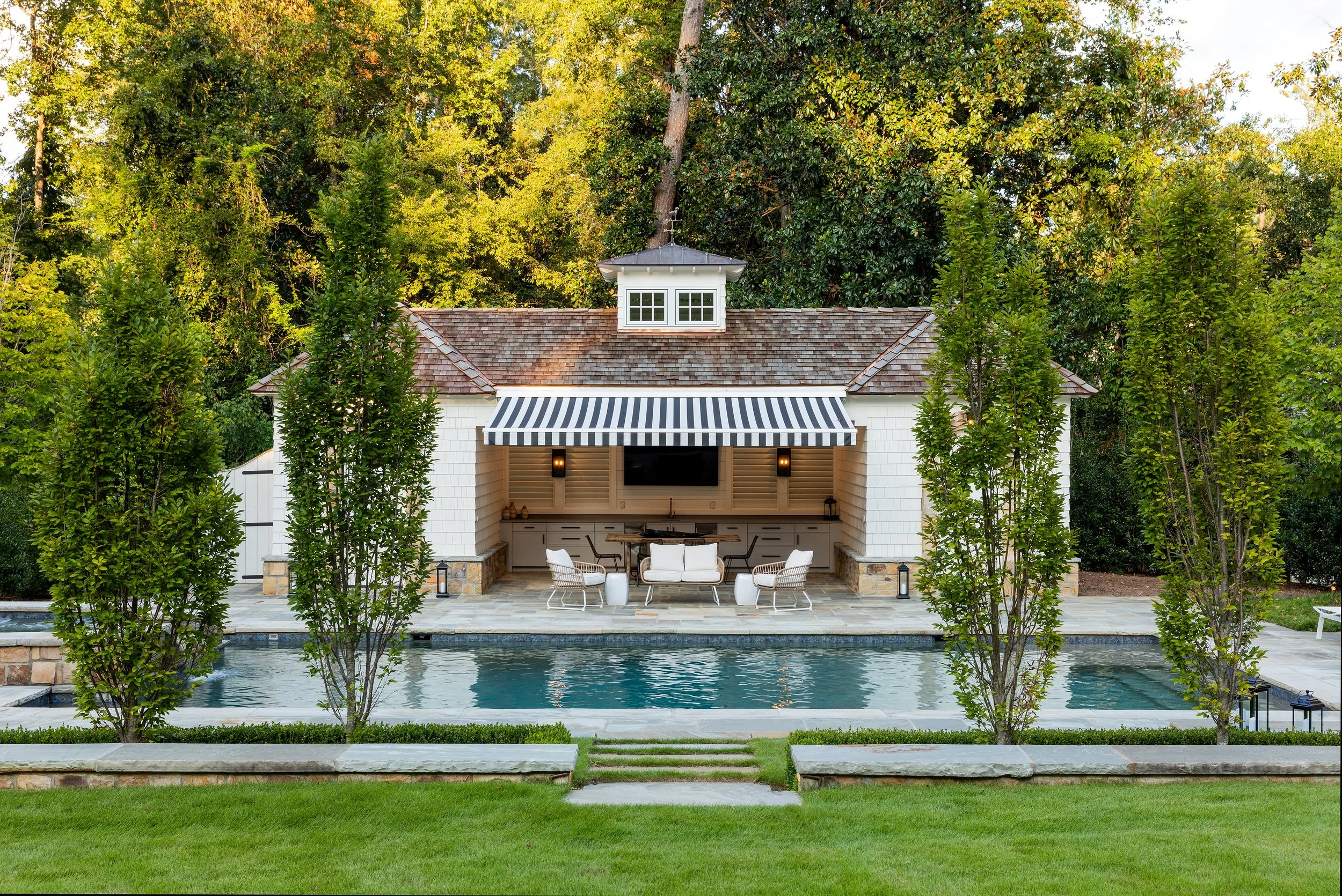 Pool and pool house by Macallan Custom Homes in Atlanta, GA. Custom Homes and Renovations.