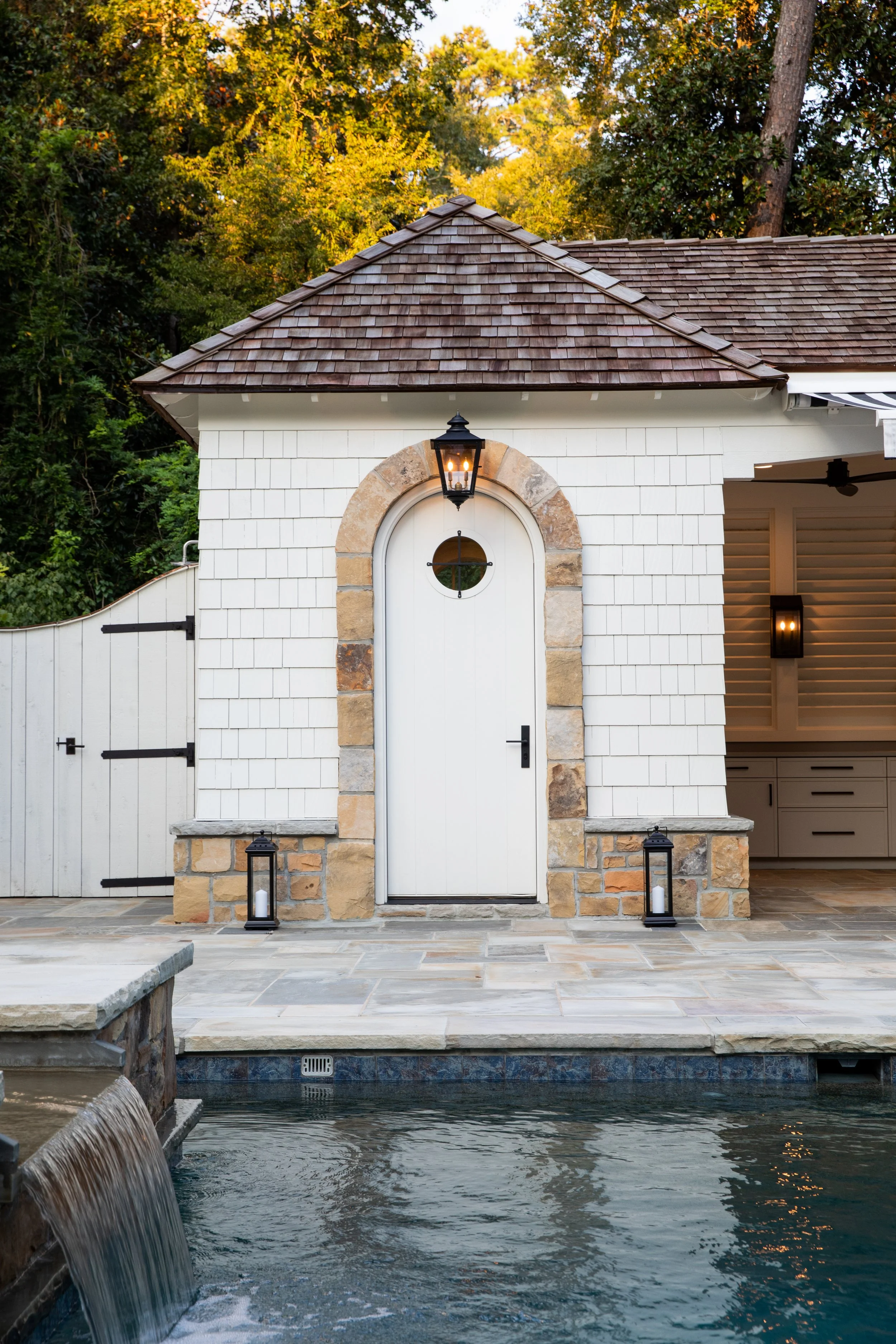 Pool house, patio, pool, door Whole house renovation and addition pool, pool house, outdoor living Built or renovated by Macallan Custom Homes in Atlanta, GA. Custom Home and Renovations Builder