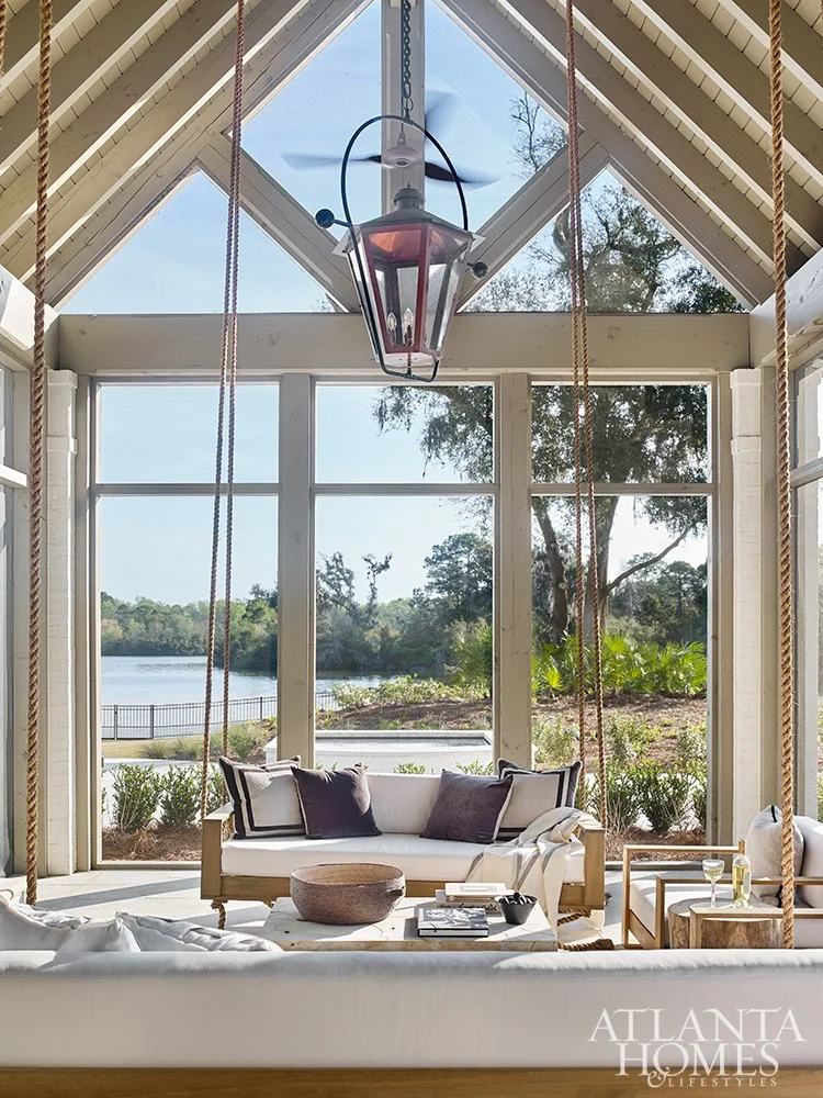 Sunroom, Living room, custom windows and doors, St. Simons, Southern Coastal, Frederica, new construction Macallan Custom Homes is based in Atlanta, GA, Custom homes, renovations, additions. 