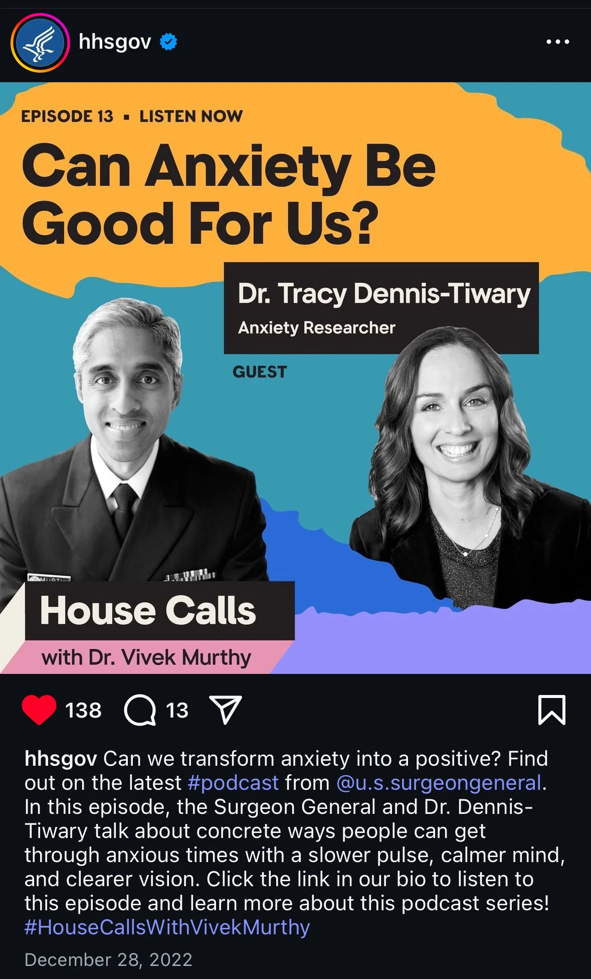 We worked closely with the Surgeon General's office to promote various initiatives, and turned the launch of his podcast into a high-performing content series. 