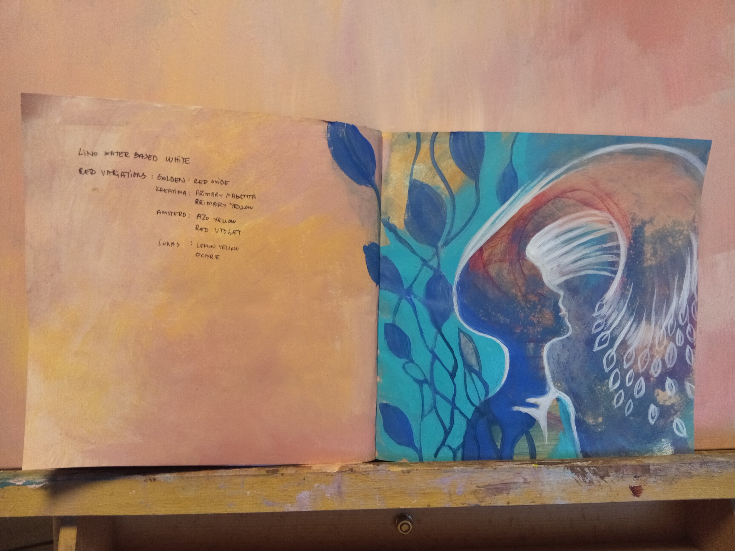 Testing backlit hair with acrylics. I hate it, it looks melodramatic. Perfectionism or true vibes? I might have to kill this darling. I like the plant though, overpainting with lighter over dark background.