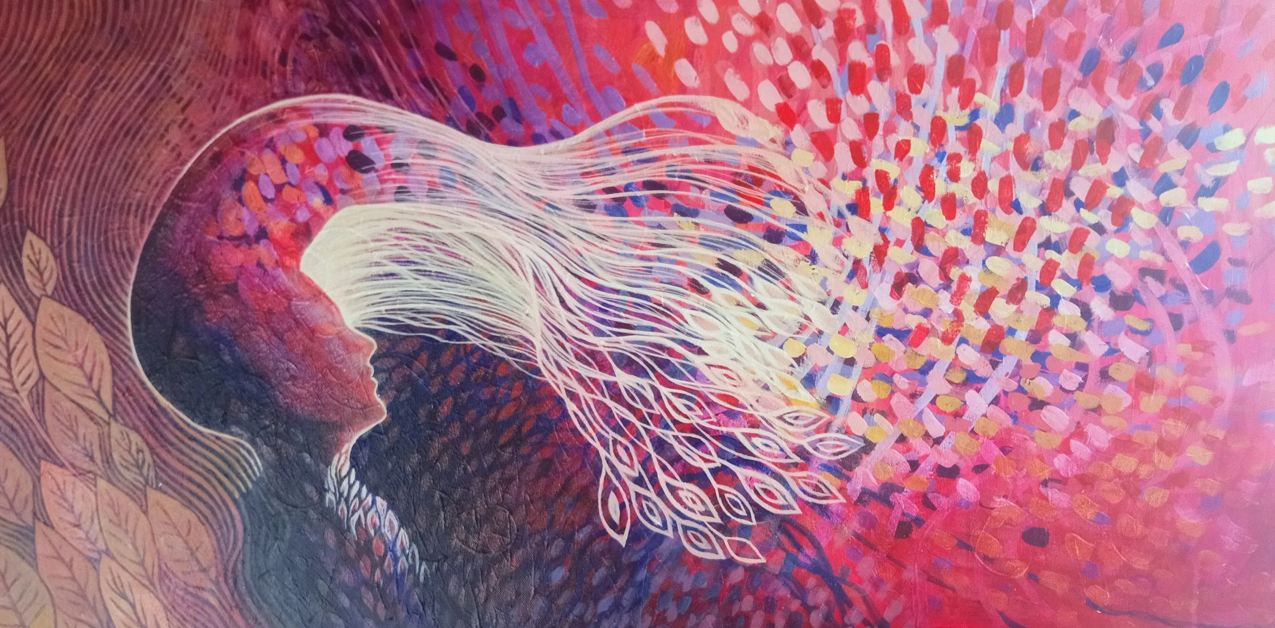 More toned down, more details. But I feel stuck. Something doesn't feel right. Like there is a tension in the painting that shouldn't be there. I keep adding tiny changes. 
