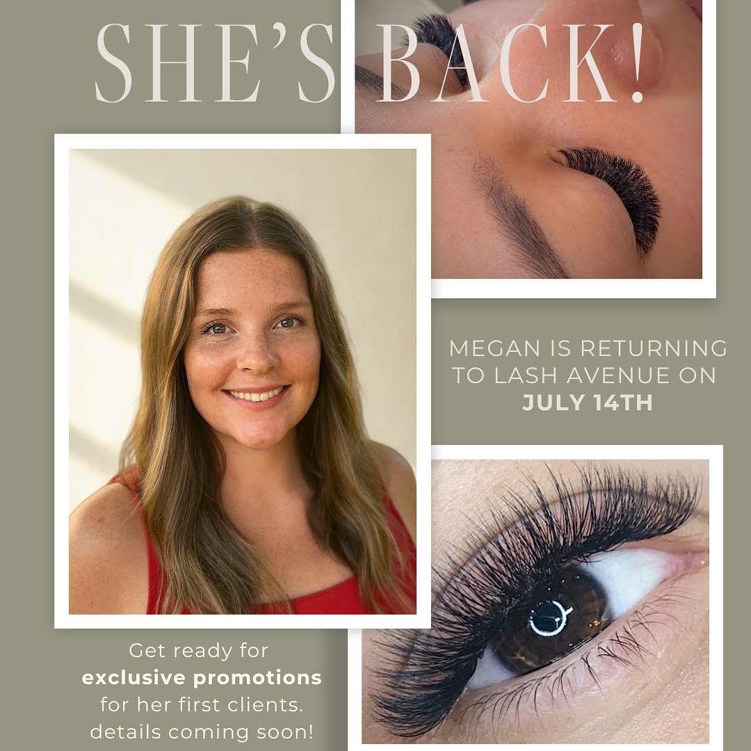 She&rsquo;s back at Lash Avenue! Megan returns on July 14 and brings over 8 years of lash artistry with her. From bold lash lifts to ultra-soft volume sets, she&rsquo;s known for creating lashes that turn heads. 💫

✨BOOKING NOW✨for Mondays, Wednesda
