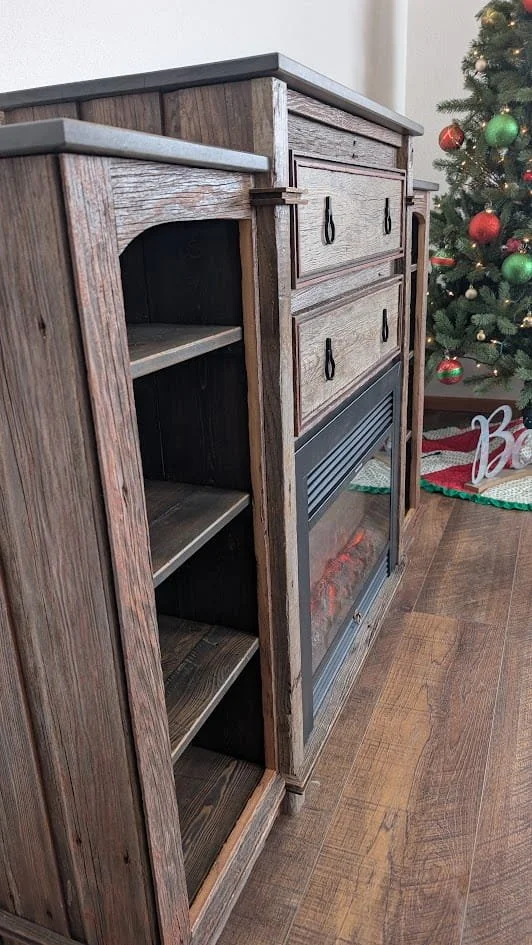 Rustic Barnwood Entertainment Center w/Fireplace