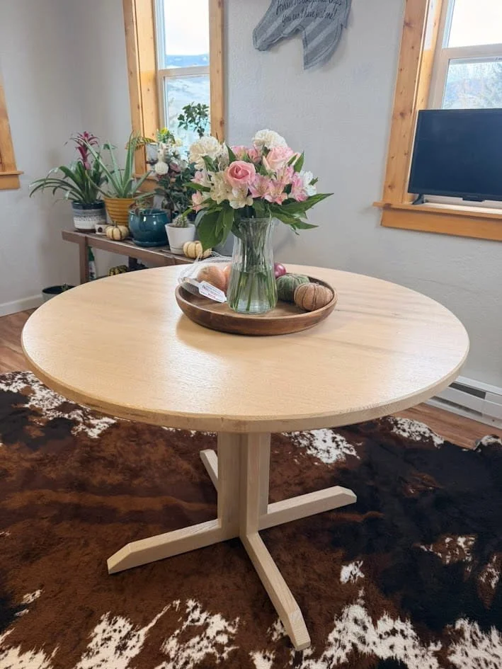 Round Red Oak Dining Table
