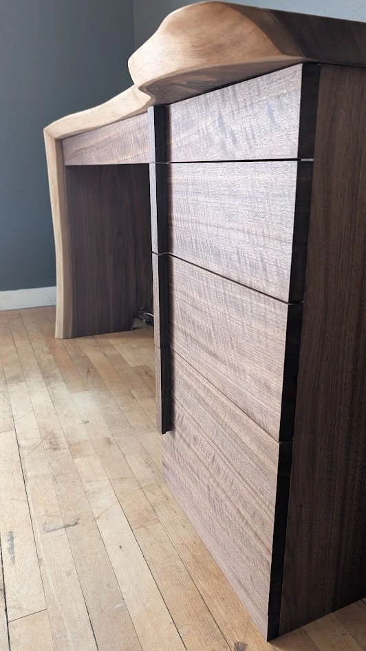 Walnut Slab Desk with Figured Walnut Drawers