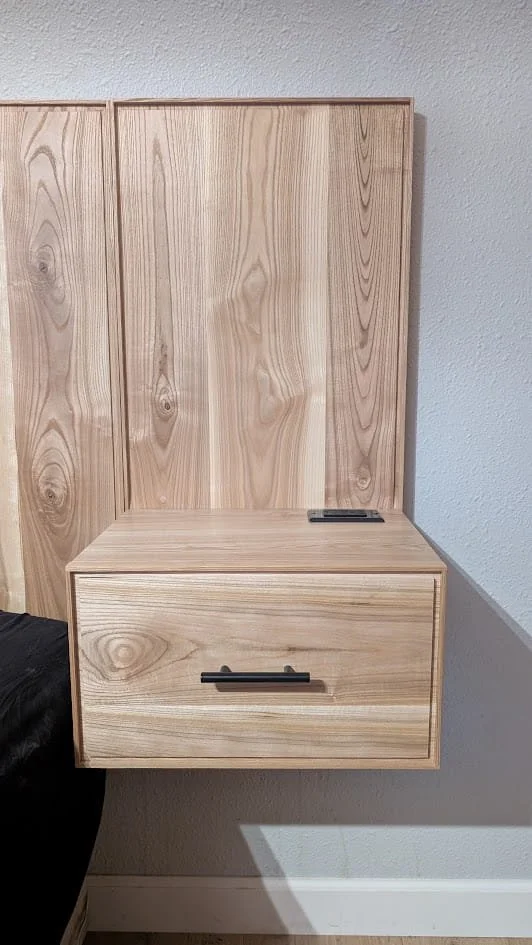 Black Ash Floating Nightstand w/Outlet