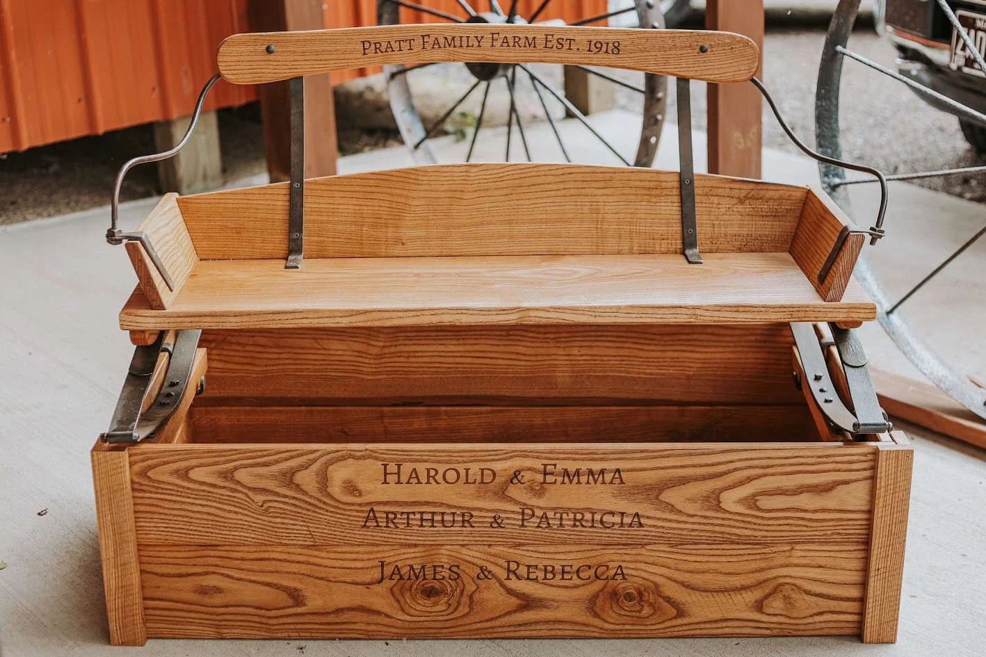 Custom Engraved and Restored Wagon Bench