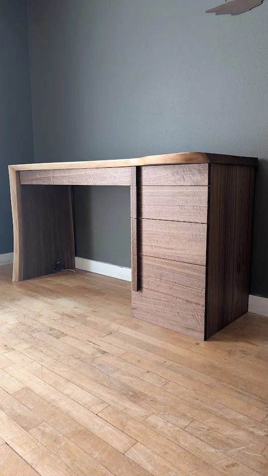 Walnut Slab Desk with Figured Walnut Drawers