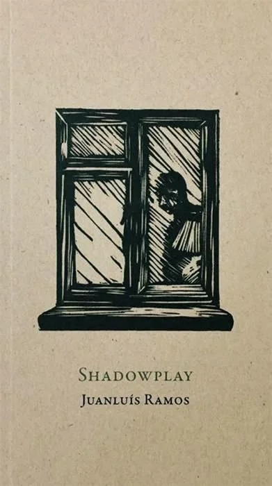 Sketch of a person looking through a window, titled 'Shadowplay' by Juan Luís Ramos.