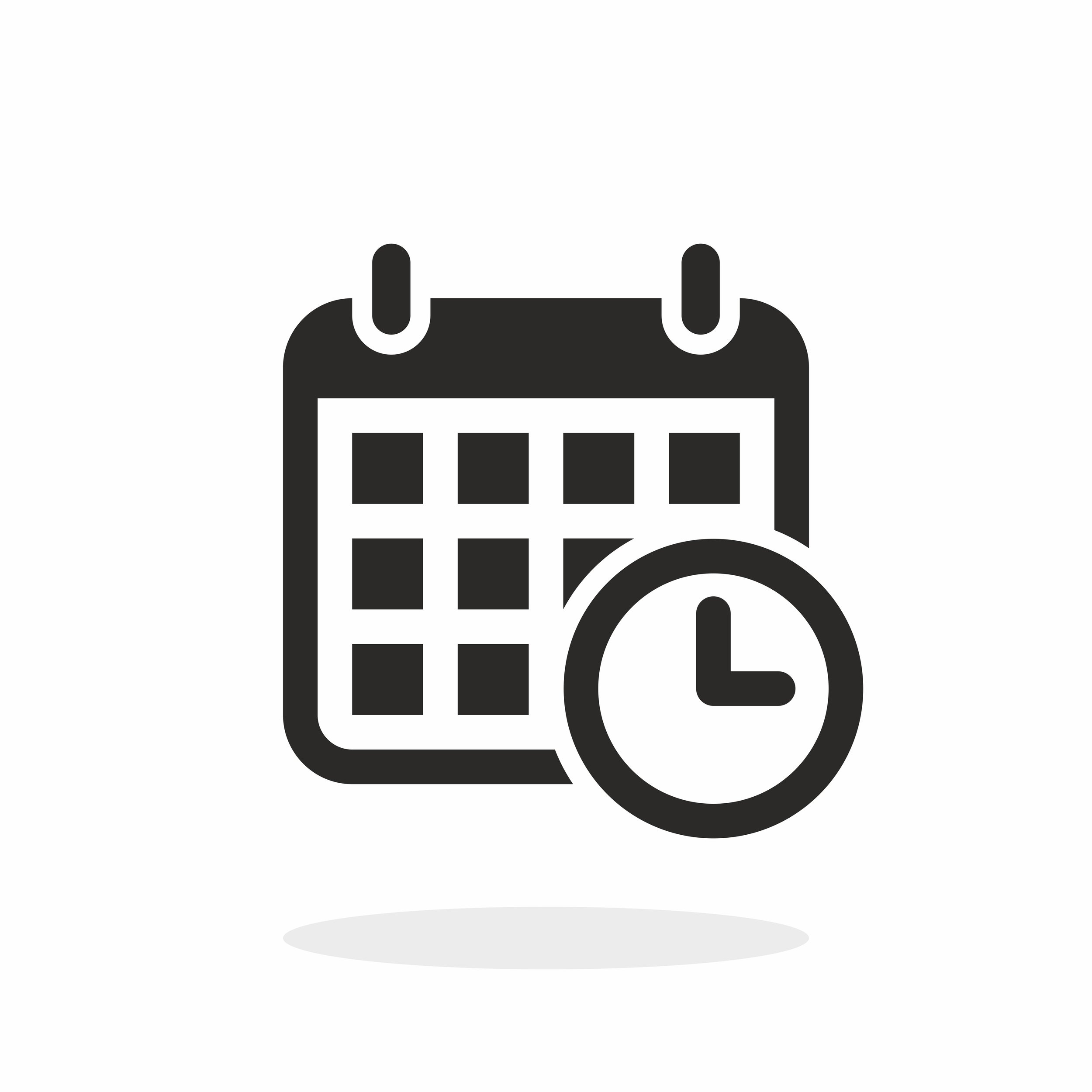 Calendar with a clock icon in front, representing scheduling or time management.