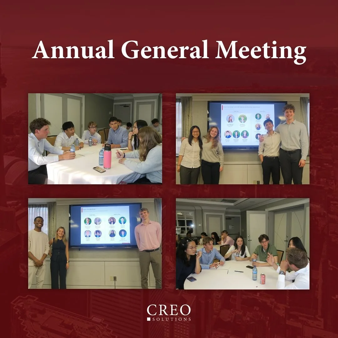 Earlier this June, CREO Solutions held its Fourth Annual General Meeting in Toronto. 

Over two days, CREO engaged in personalized training sessions led by McKinsey and BCG, delivered client project presentations, reflected on our past year&rsquo;s a