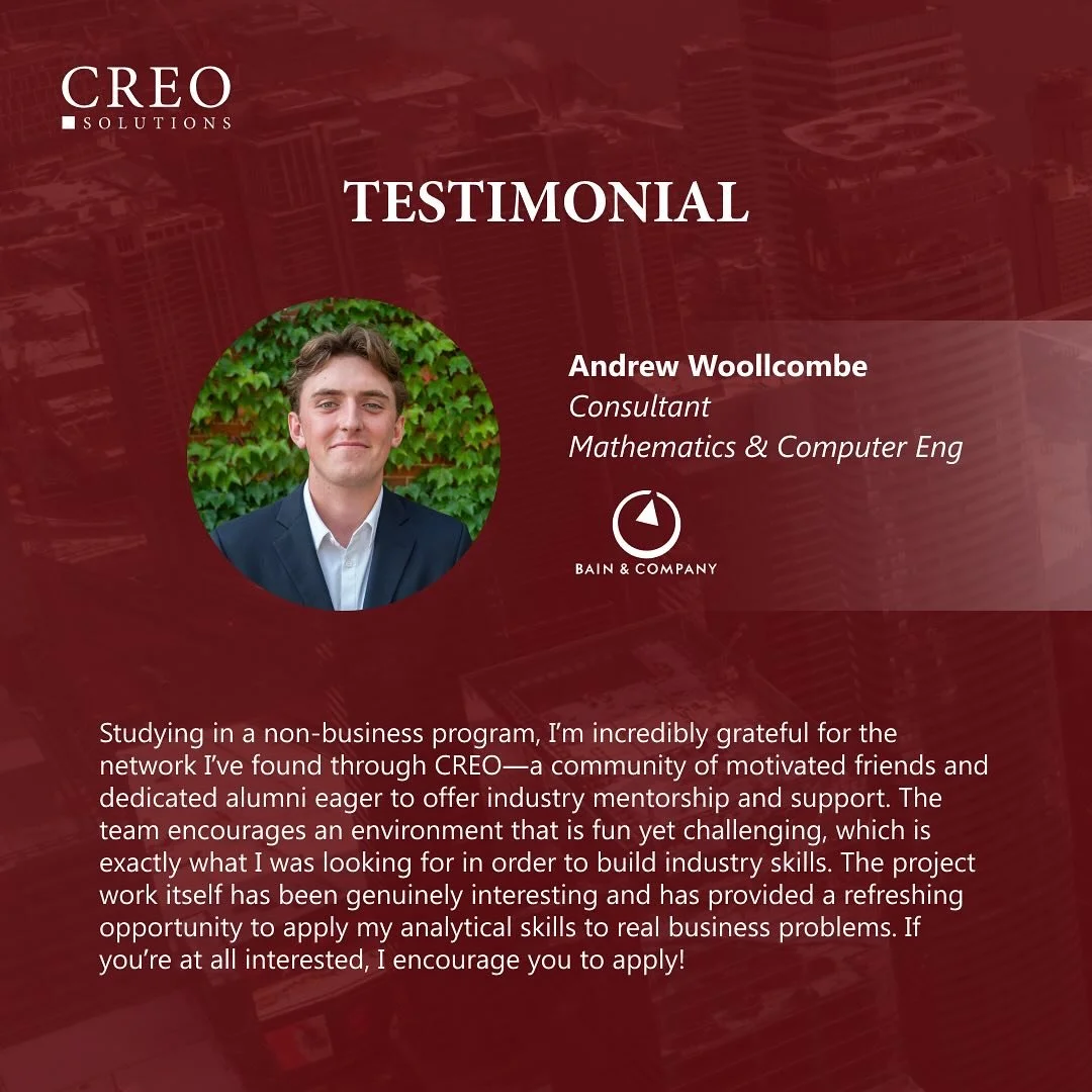 Want to learn more about what you can gain from joining CREO? Check out what Andrew has to say about his experience on the team!