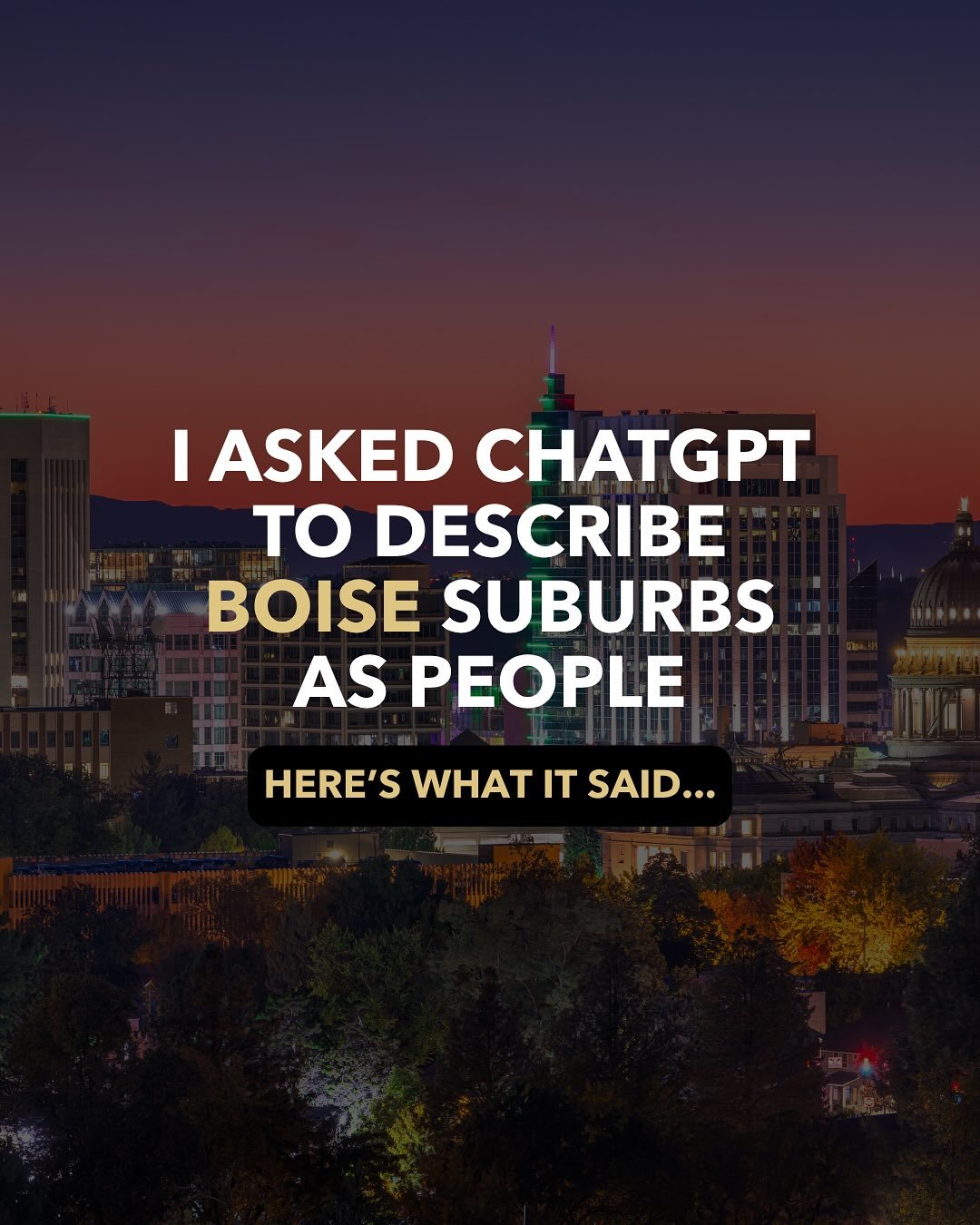 That typical guy from each suburb&hellip; 🤷🏻&zwj;♂️

Boise friends - which one is right on the money or which one totally missed the mark? 🎯

If you&rsquo;re new to Boise or you&rsquo;re a local who loves knowing the latest... 👇

📍Comment &ldquo