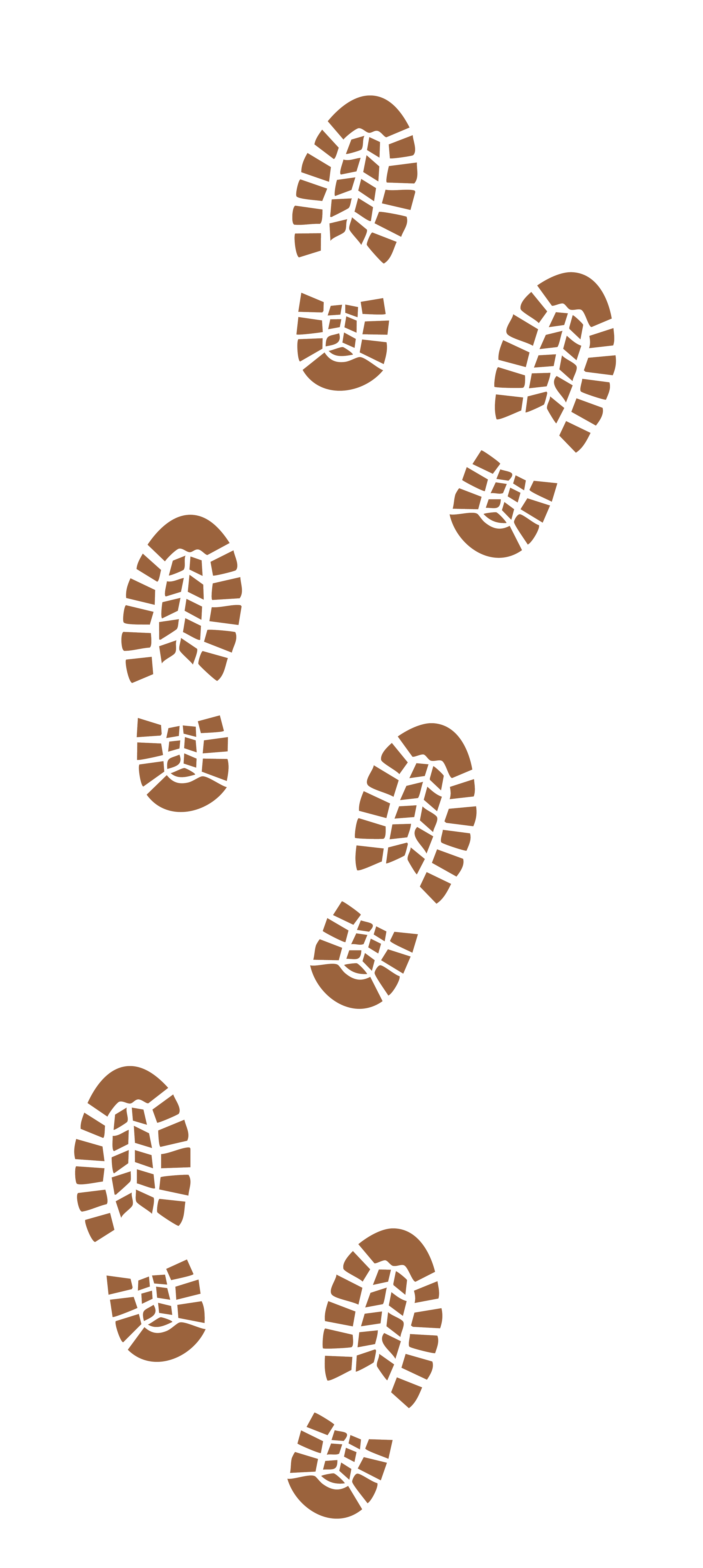Multiple brown shoe prints on a black background.
