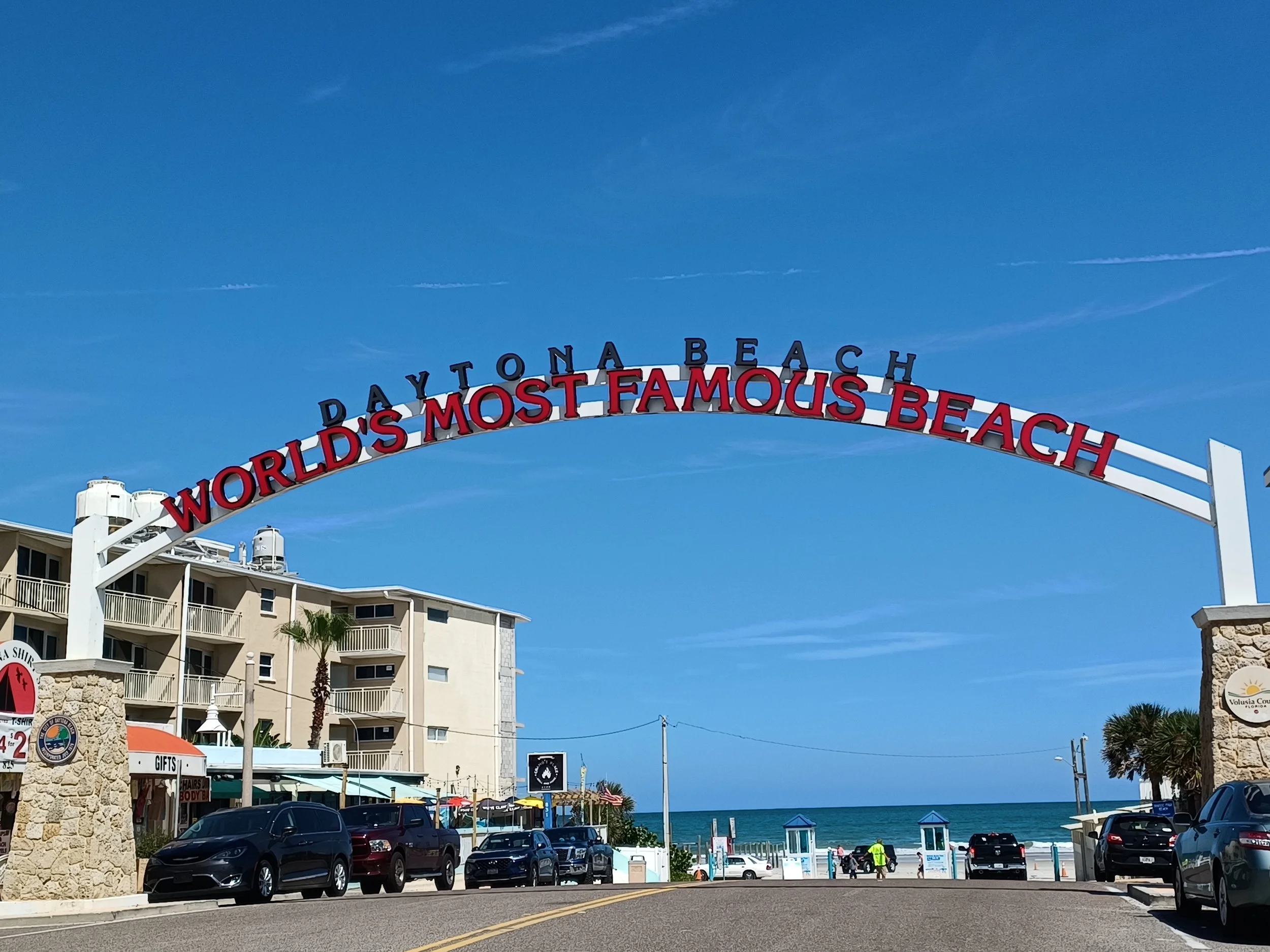 Blue skies and daytona beach worlds most famous beach sign
