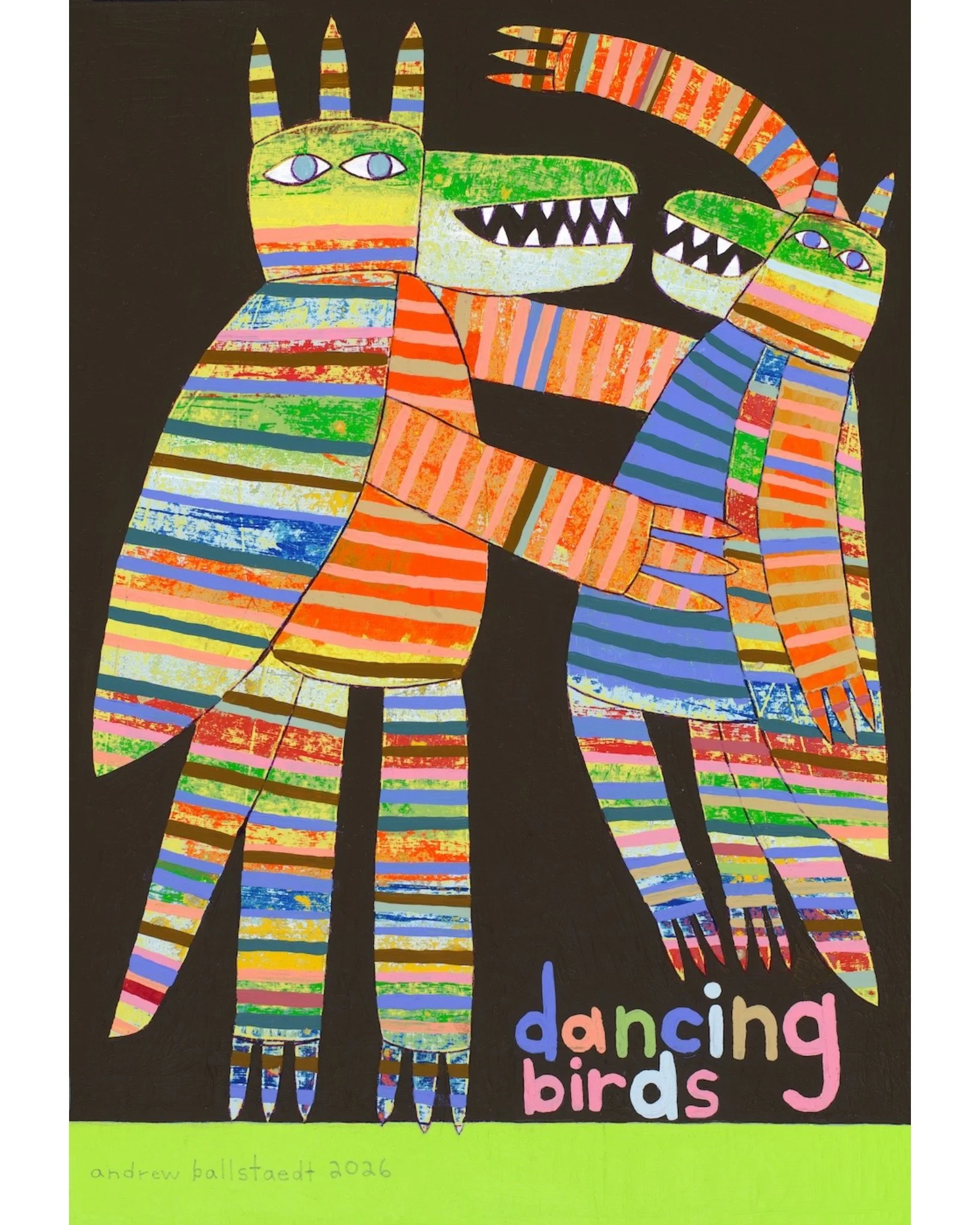 For Internet Instagram - 00008 Dancing Birds, 14.75”h x 10”w, Acrylic on Paper on Canvas and board.jpeg