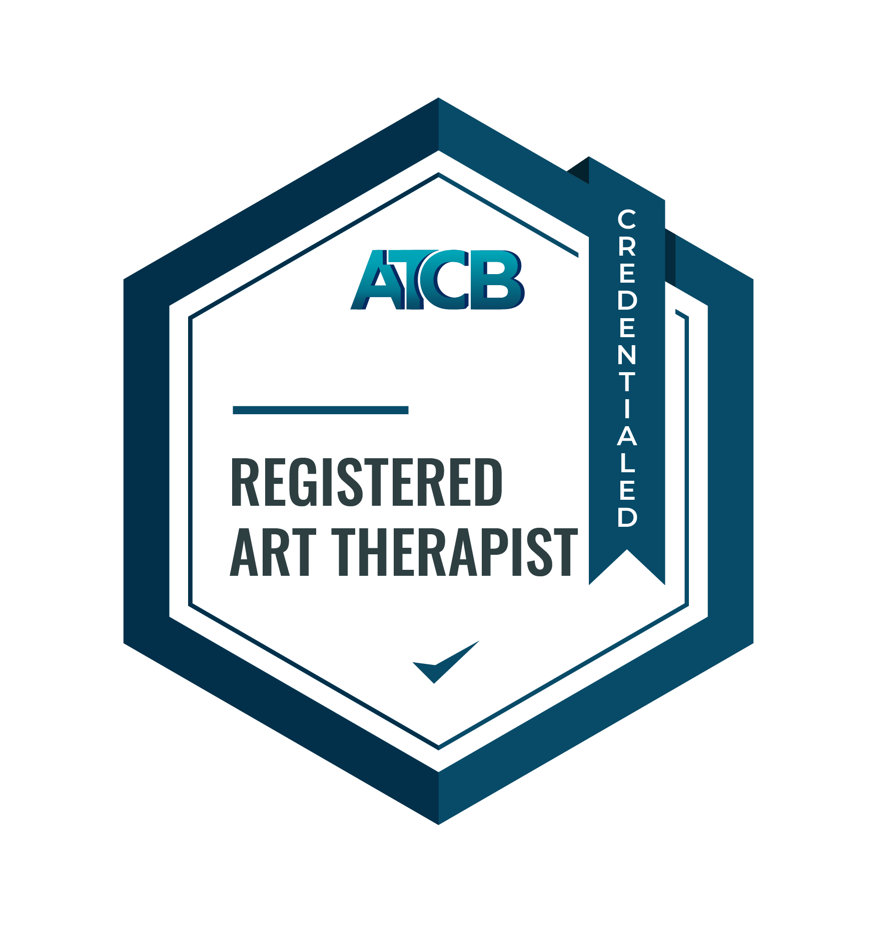 A picture of a Registered Art Therapist badge through the American Art Therapy Credentialing Board. (ATCB.)