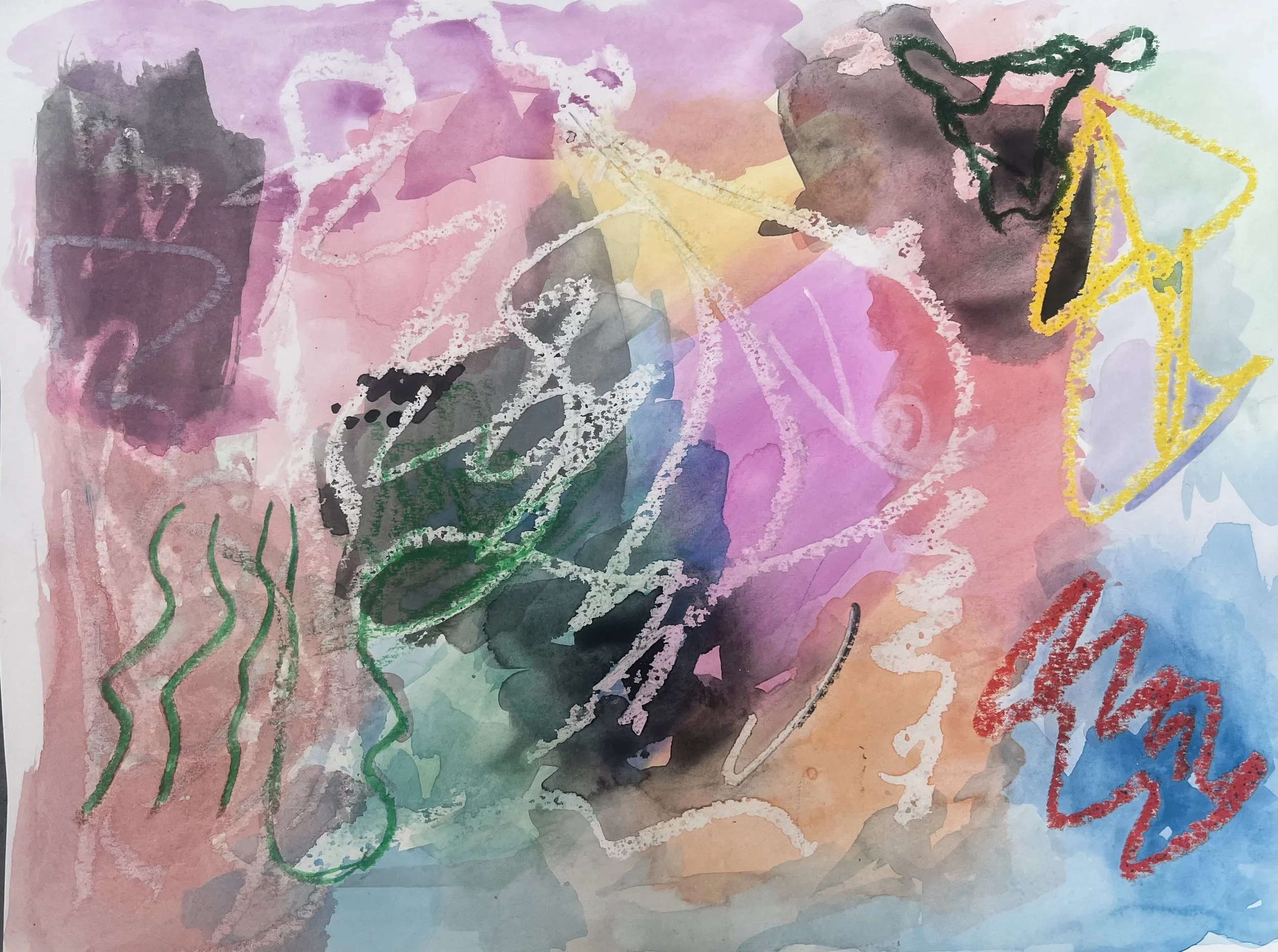 A picture of an oil pastel and water color drawing.
