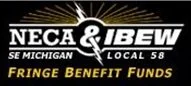 Logo for NECA & IBEW local 58 in St. Michigan promoting Fringe Benefit Funds.