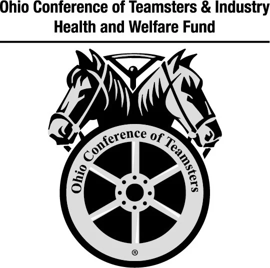 Logo for the Ohio Conference of Teamsters & Industry Health and Welfare Fund featuring two horses and a wheel.
