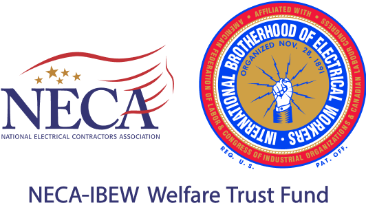 Logos of NECA and Brotherhood of Electrical Workers with the text 'NECA-IBEW Welfare Trust Fund' below.
