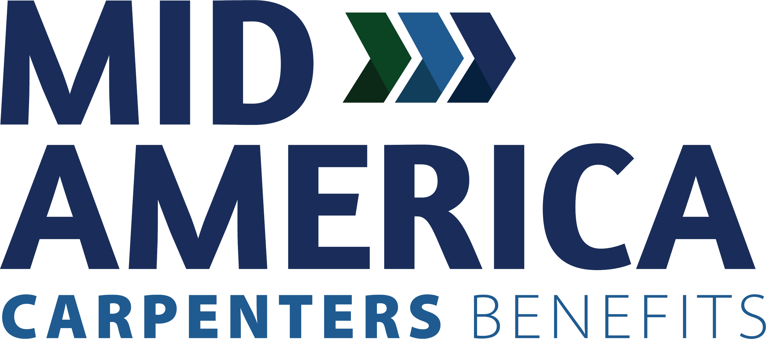 MDA America logo with blue, green, and black arrows above the letters, and the text 'Carpenters Benefits' below.