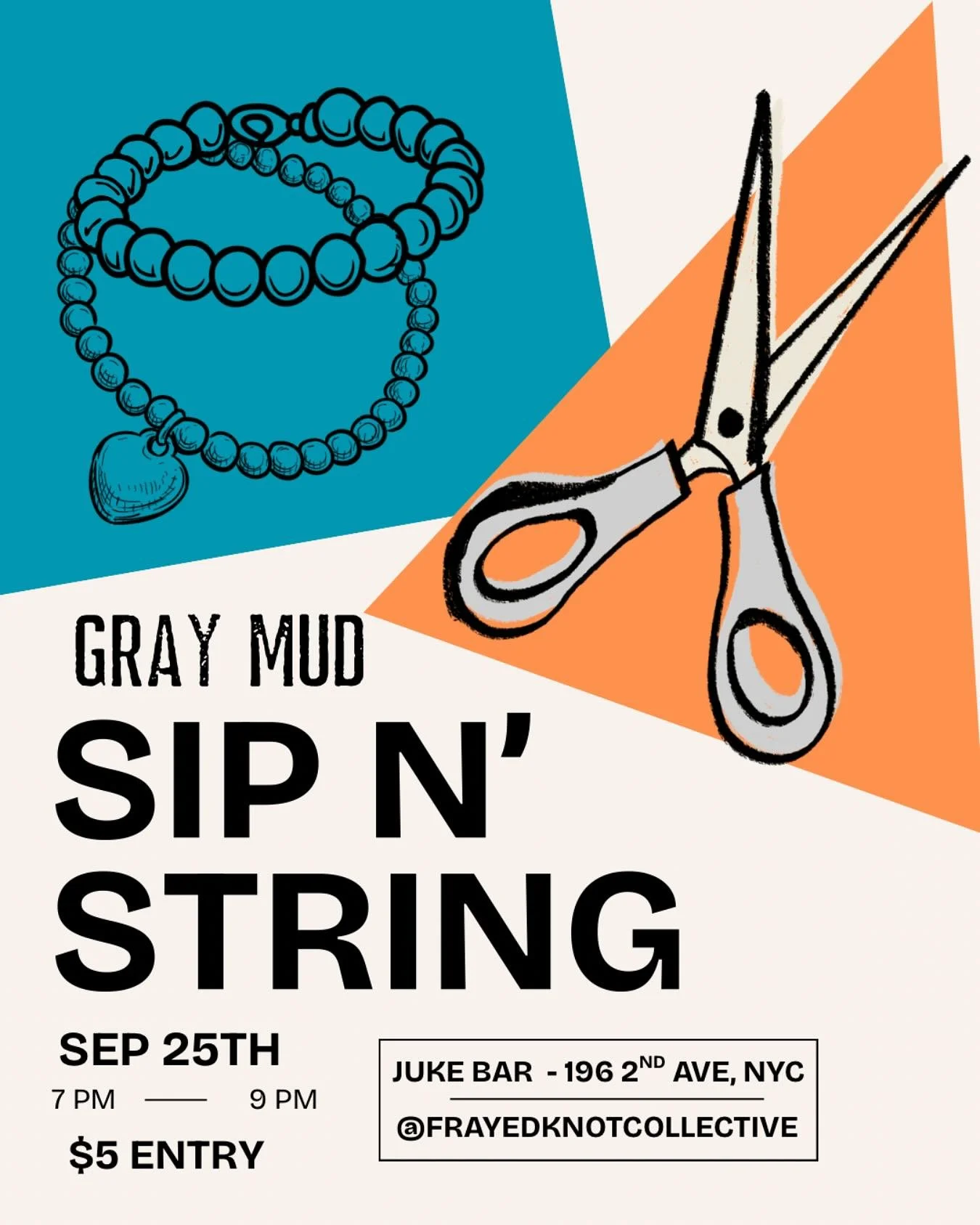 You&rsquo;re invited to join us for a one night only sip n&rsquo; string event at Juke Bar in East Village! $5 entry for all the string, beads and sips you could ever want :) 

RSVP link in @frayedknotcollective bio!