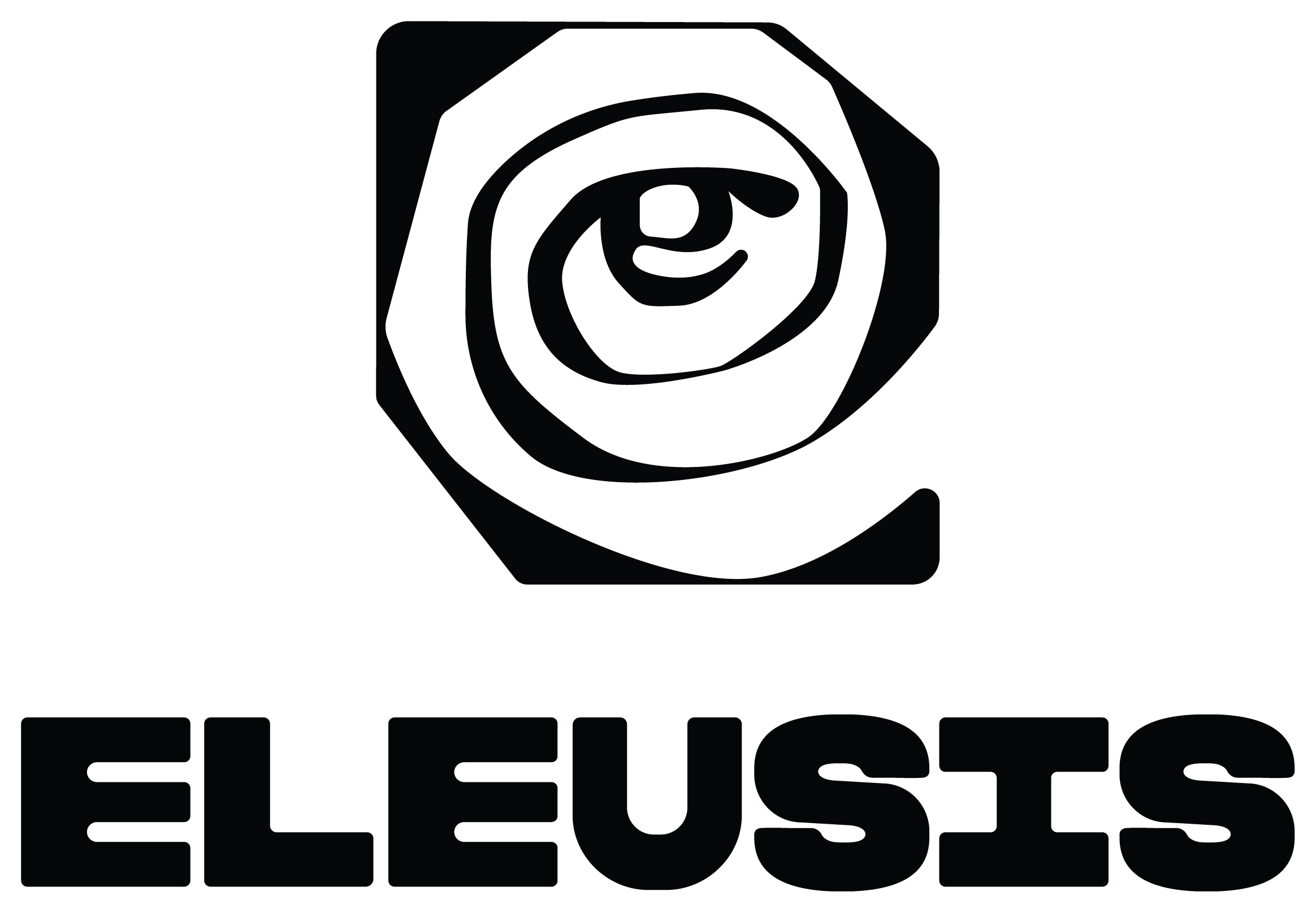 A logo with a dark background featuring a stylized swirl made of simple lines and the text 'ELEUSIS' at the bottom.
